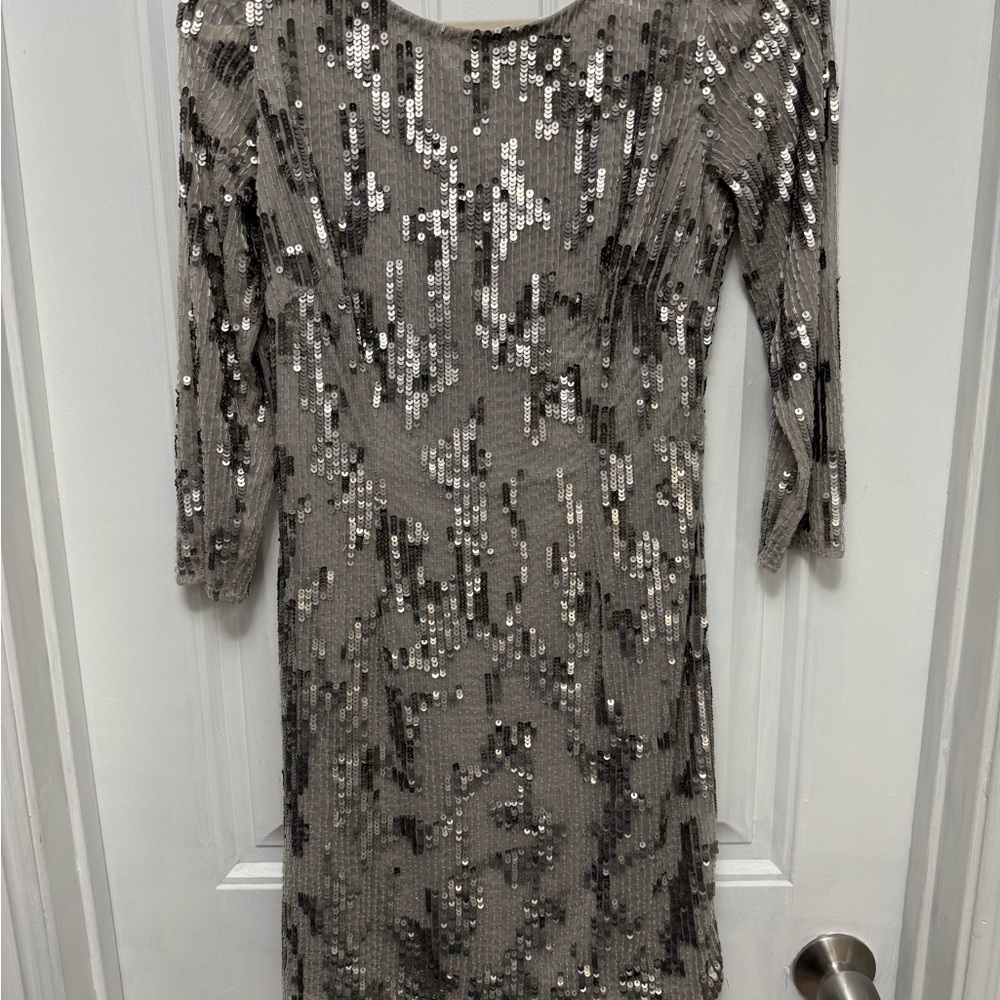 Adrianna Papell Silver Beaded Short Cocktail Beautiful Dress Size 2 $298 (X-7)